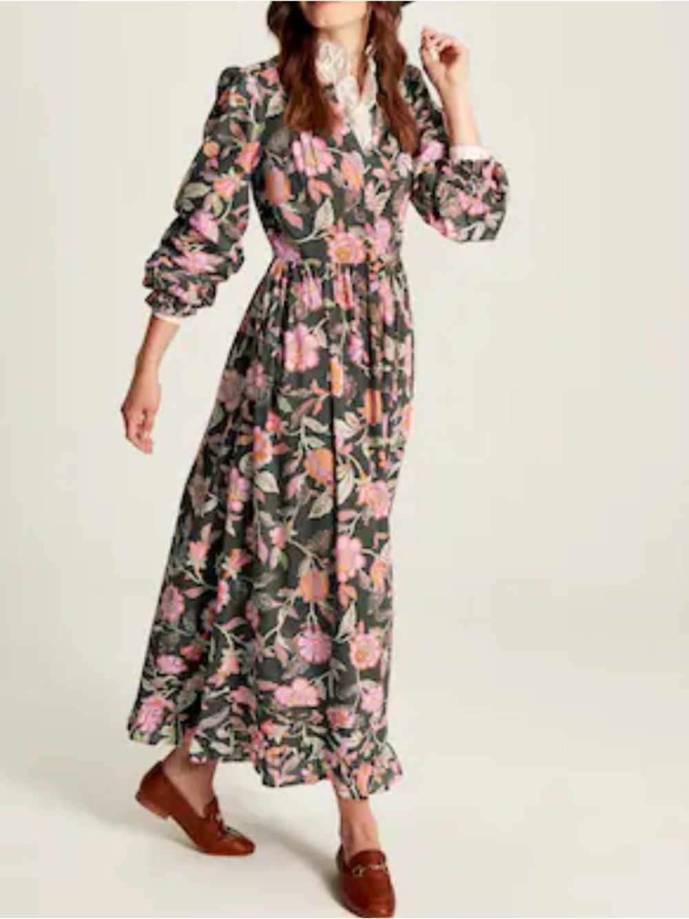 Joules Heather Floral Cotton Dress With Pleat Deataling 2